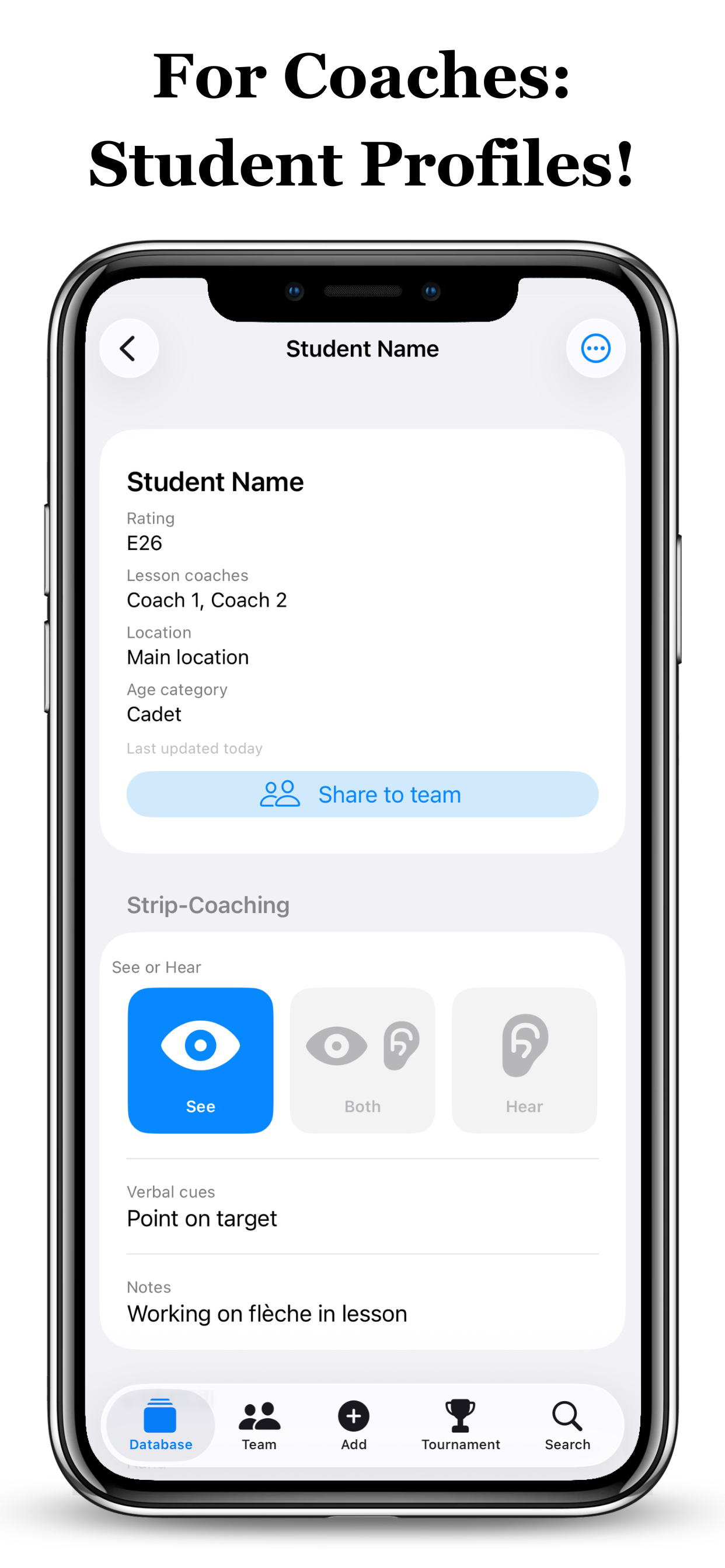 Student profile in coach mode